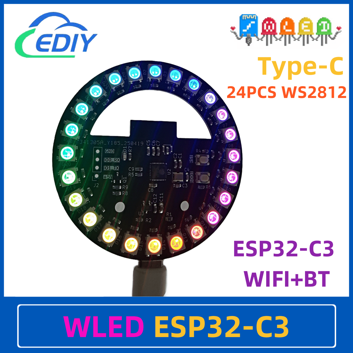 Esp32 C3 - WLED ESP32-C3 Development Board Circular Colorful